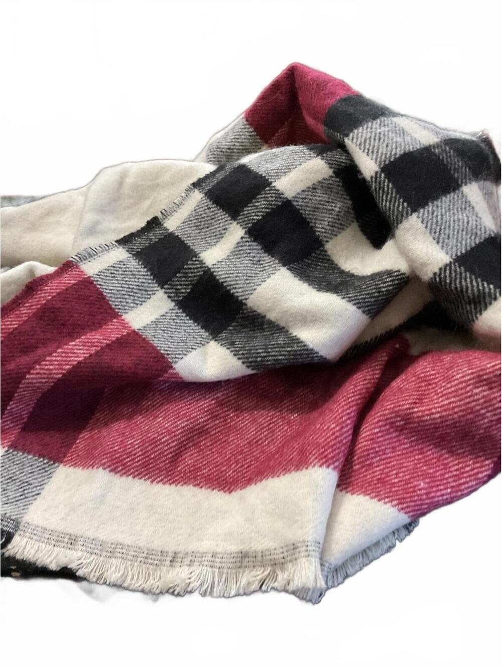 Over Sized Soft Reversible Plaid and Herringbone Scarf